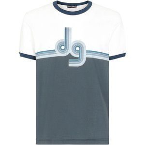 NEW Dolce & Gabbana White Printed Stripes Logo Cotton Crewneck T-shirt Tee
